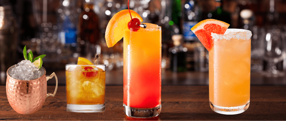 Moscow Mule, Old Fashioned, Tequila Sunrise and Paloma